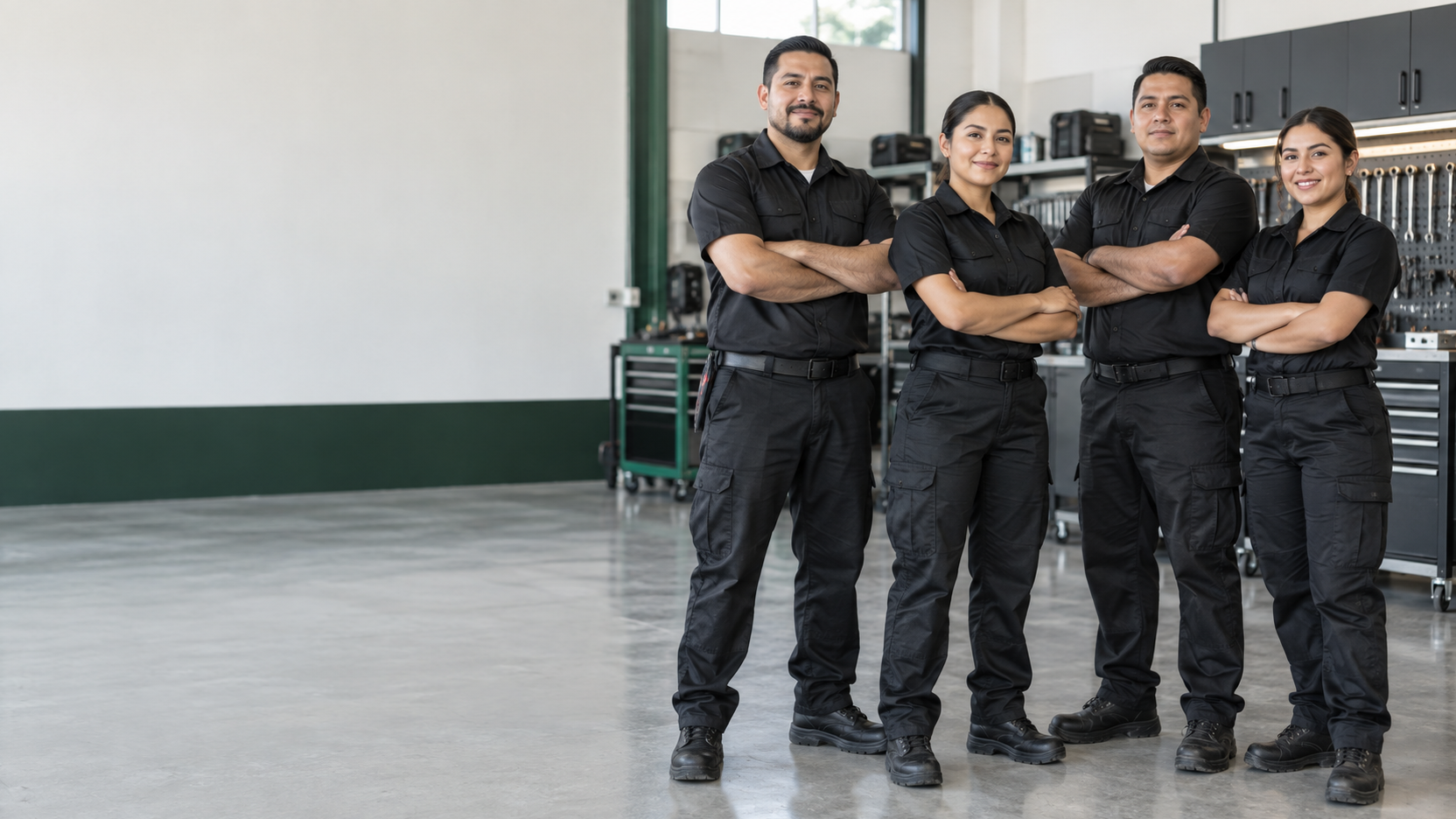 Equipo de mantenimiento listo para ayudar.